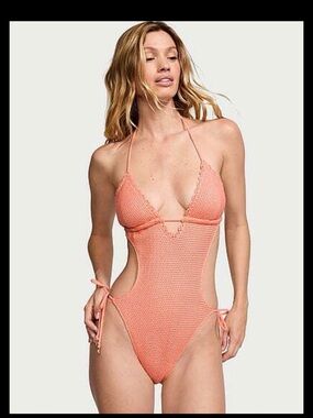 Victoria's Secret Peach Crochet Monokini Swimsuit
